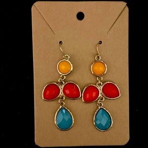 Orange/Red/Turquoise & Gold Chandelier Earrings